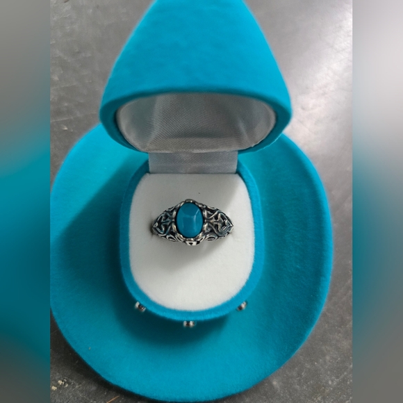 Unique & Rare Southwest Style Sterling Silver Turquoise Ring In Cowboy Hat Box - Picture 2 of 5